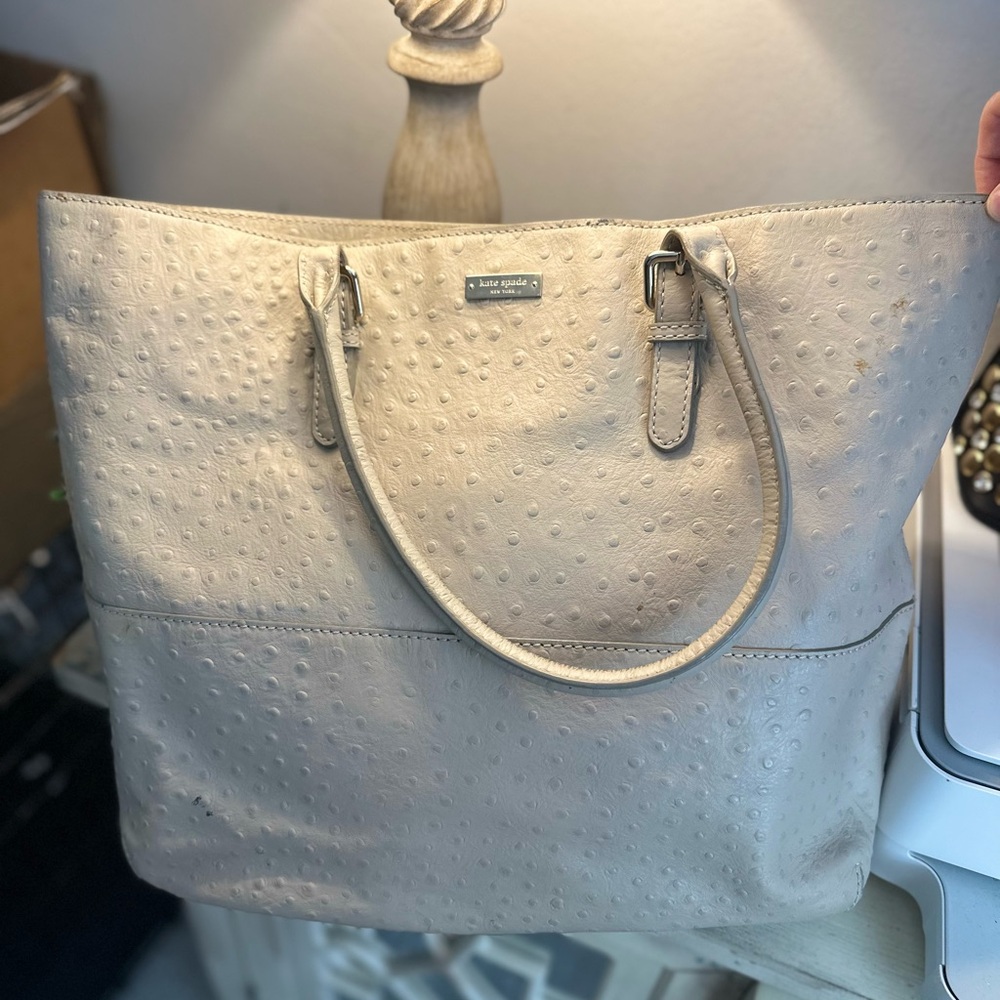 Kate Spade Leather Ostrich Embossed Large Tote Bag